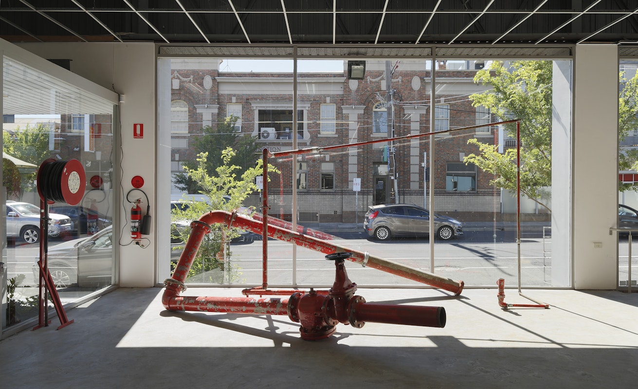 Joseph L. Griffiths, 'Untitled (Pipe Structure),' 2021 presented as part of Gertrude Studios 2021: If Not At Arm's Length, curated by Tim Riley Walsh at Gertrude Contemporary.  Photo: Christian Capurro.