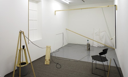 Installation view of Bianca Hester, 'Provisional Devices for the Production of a Propositional Living Space' at Studio 12