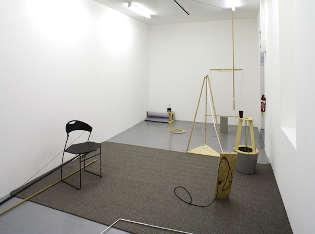 Installation view of Bianca Hester, 'Provisional Devices for the Production of a Propositional Living Space' at Studio 12 