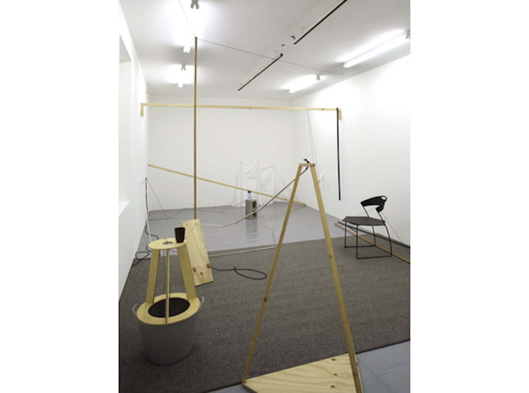 Installation view of Bianca Hester, 'Provisional Devices for the Production of a Propositional Living Space' at Studio 12