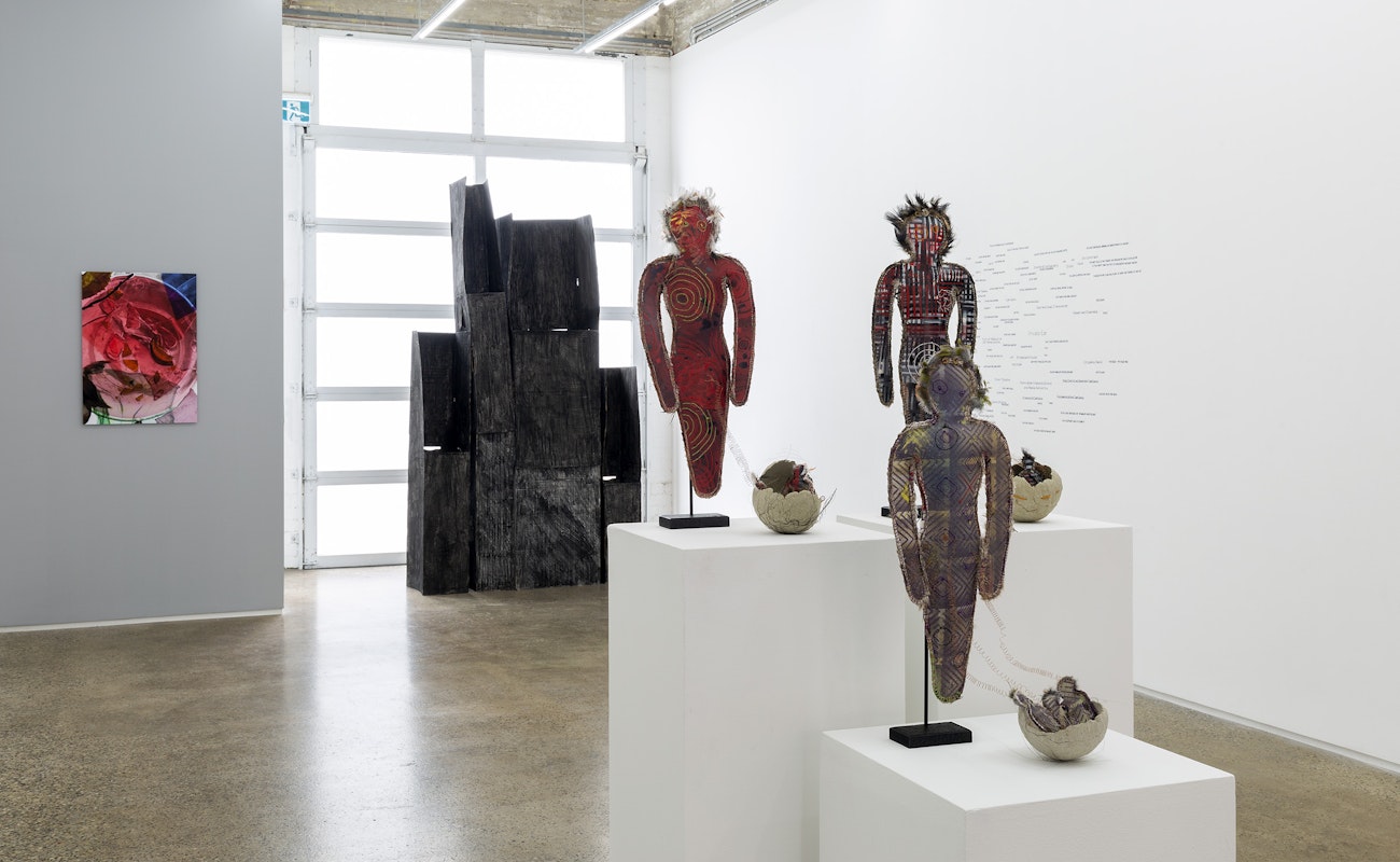 Installation image of Exposure Site at Gertrude Glasshouse, featuring artworks by Ruth Höflich, Nina Sanadze, Lisa Waup and Francis Carmody. Image: Christopher Capurro.