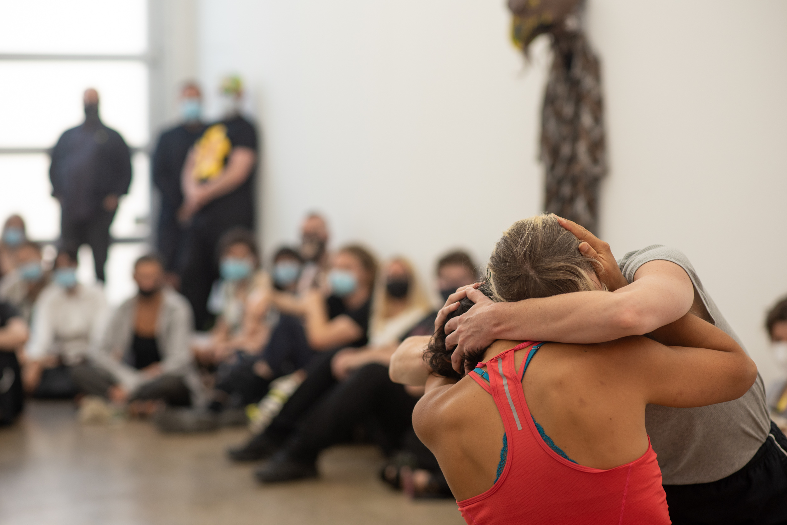 Arini Byng in collaboration with Rebecca Jensen, Lilian Steiner and Rohan Rebeiro, I felt it when you fell, 2021, performance documentation, Contact High, Gertrude Glasshouse, Melbourne. Photo: Keelan O’Heir. Courtesy of Gertrude and Performance Review.