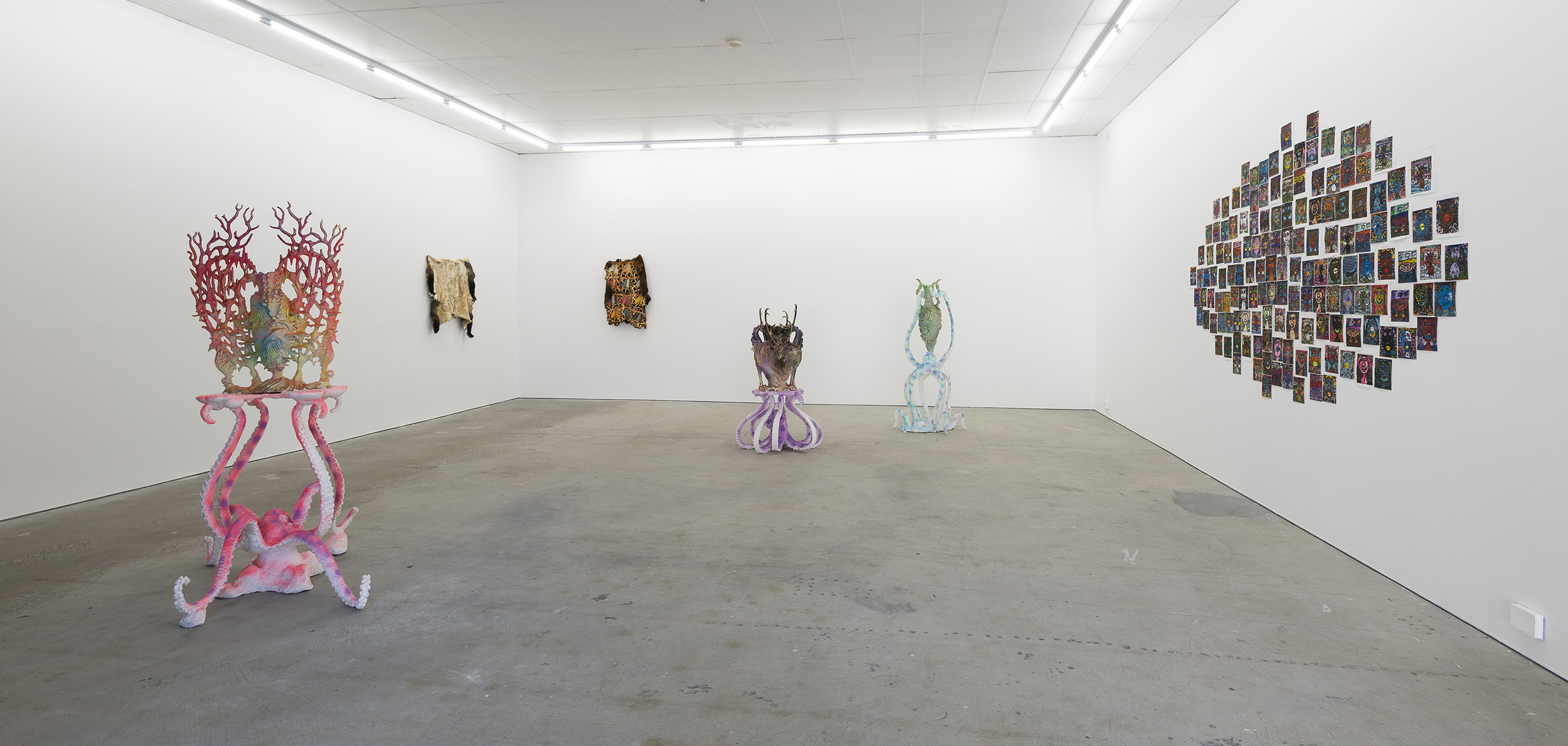 Installation view of Octopus 22: Baroquetopus curated by Tessa Laird, featuring work by Gina Bundle, Kate Rohde and Ivor Cantrill, presented at Gertrude Contemporary 2022. Photo: Christian Capurro. 