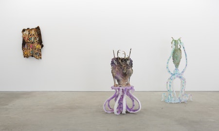 Installation view of Octopus 22: Baroquetopus curated by Tessa Laird, featuring work by Gina Bundle and Kate Rohde, presented at Gertrude Contemporary 2022. Photo: Christian Capurro.