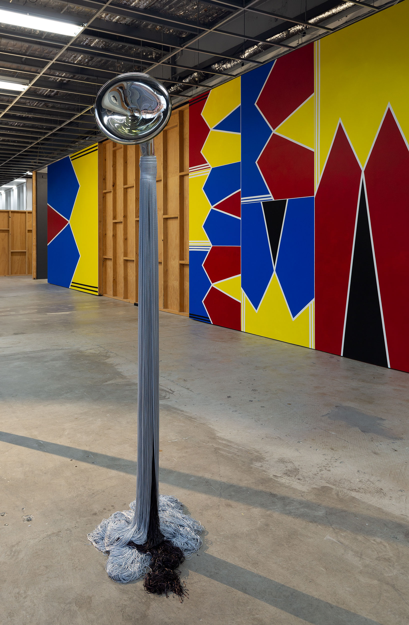 Installation view of Polyphonic Reverb curated by Mark Feary, featuring work by Stevie Fieldsend and Yurial Eric Bridgeman, presented at Gertrude Contemporary 2022. Photo: Christian Capurro.