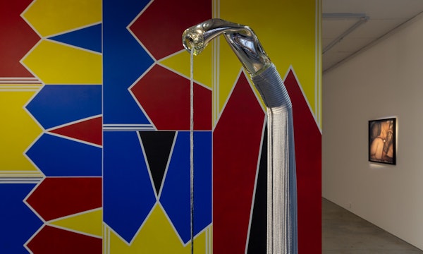 Installation view of Polyphonic Reverb curated by Mark Feary, featuring work by Stevie Fieldsend, Greg Semu and Yuriyal Eric Bridgeman, presented at Gertrude Contemporary 2022. Photo: Christian Capurro.