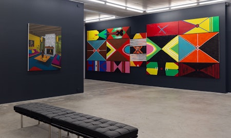 Installation view of Polyphonic Reverb curated by Mark Feary, featuring work by Graham Fletcher and Yurial Eric Bridgeman, presented at Gertrude Contemporary 2022. Photo: Christian Capurro.