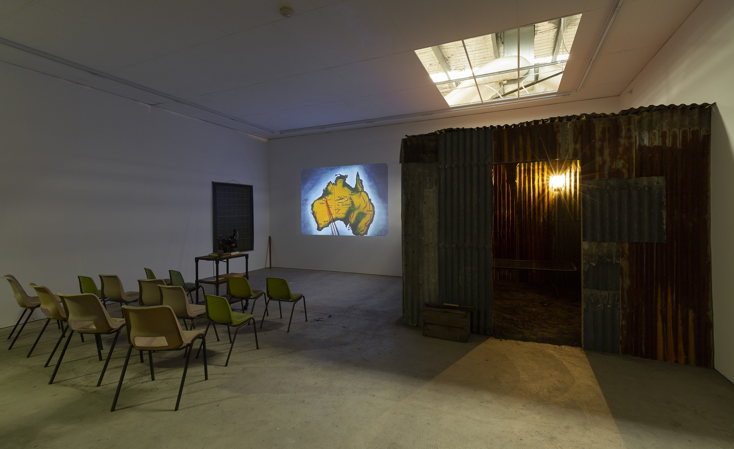 Installation view of Archie Moore’s exhibition Dwelling (Victorian Issue), presented at Gertrude Contemporary, 2022. Photo: Christian Capurro.