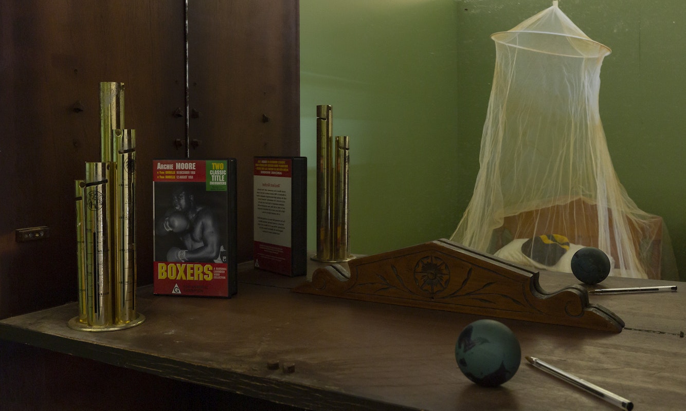 Installation view of Archie Moore’s exhibition Dwelling (Victorian Issue), presented at Gertrude Contemporary, 2022. Photo: Christian Capurro.