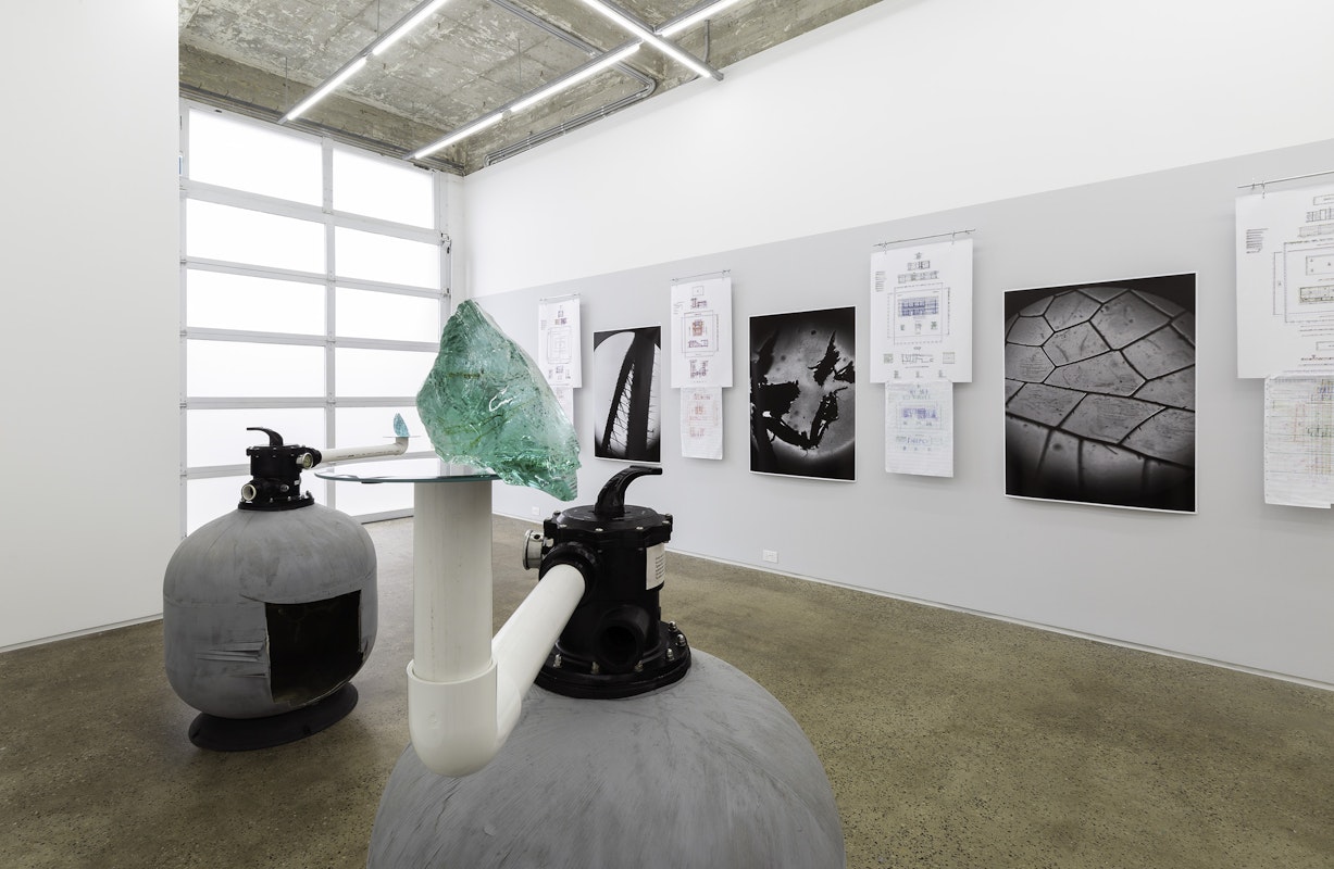 Installation view of Mia Salsjö's exhibition '1000 Year Plan for Gertrude Glasshouse', presented at Gertrude Glasshouse, 2022. Photo: Christian Capurro.