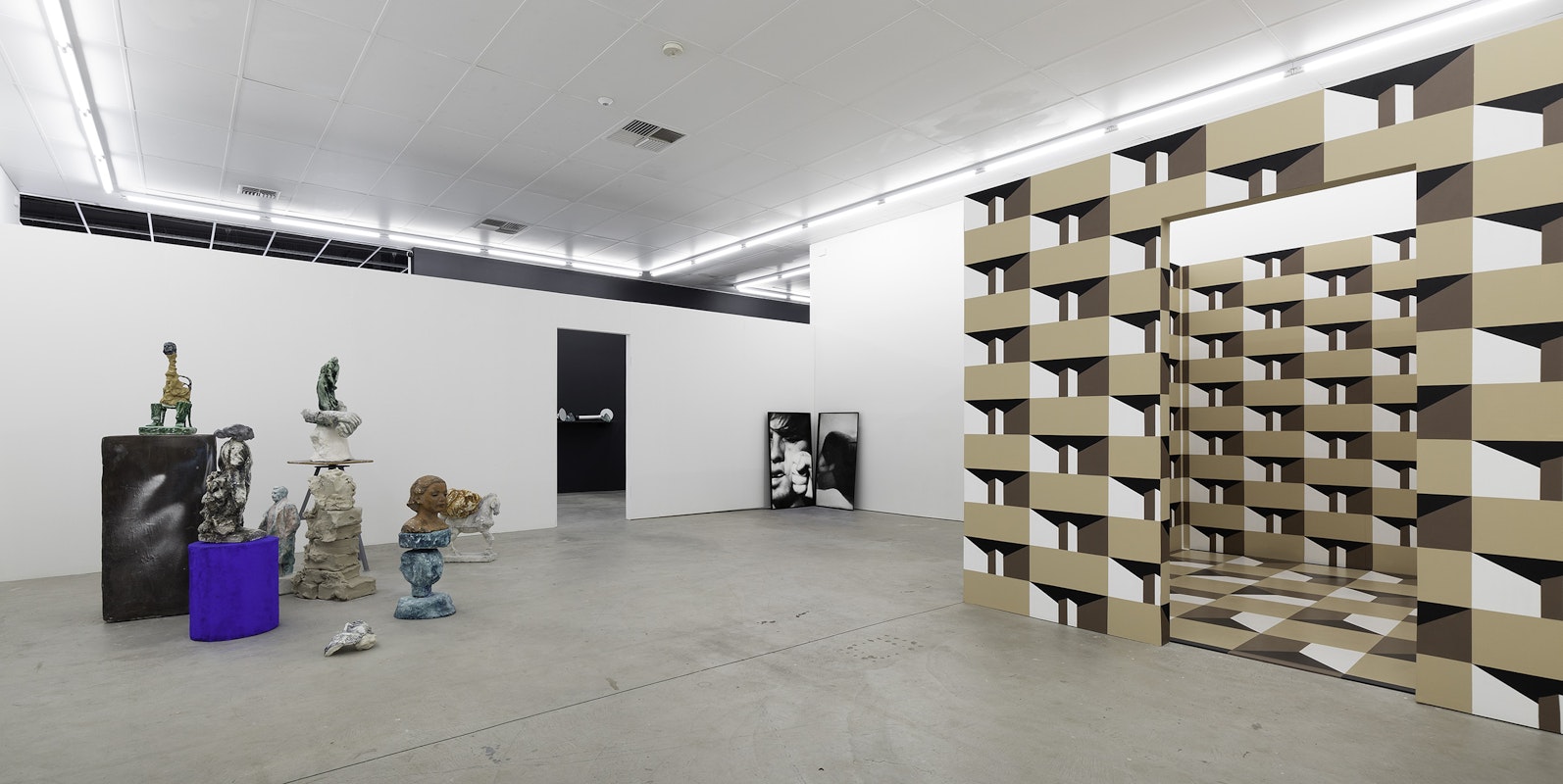 Installation view of Gertrude Studios 2022, curated by Tim Riley Walsh, featuring work by Nina Sanadze, Justin Balmain and Narelle Desmond at Gertrude Contemporary. Photo: Christian Capurro.