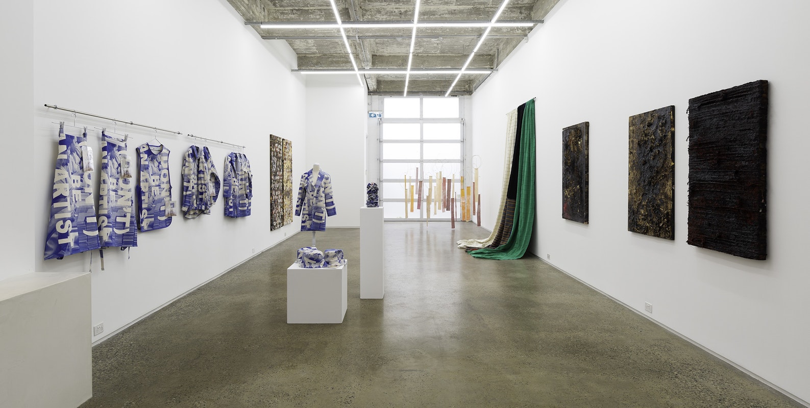 Installation view of 'Empty Pockets', curated by Sineenart Meena, featuring work by Kay Abude, Kirtika Kain, Linda Sok and James Nguyen at Gertrude Glasshouse. Photo: Christian Capurro.