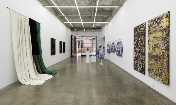Installation view of 'Empty Pockets', curated by Sineenart Meena, featuring work by James Nguyen, Kirtika Kain and Kay Abude at Gertrude Glasshouse. Photo: Christian Capurro.