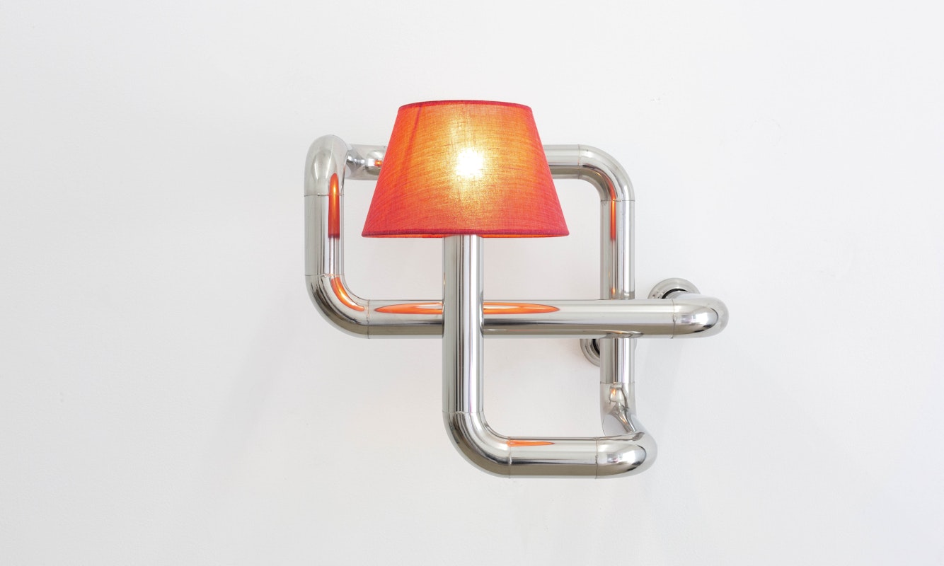 Yona Lee, Lamp in Transit, 2022, lamp, stainless steel, 44 x 57 x 58.5cm, Unique. Courtesy of the artist and Fine Arts, Sydney.