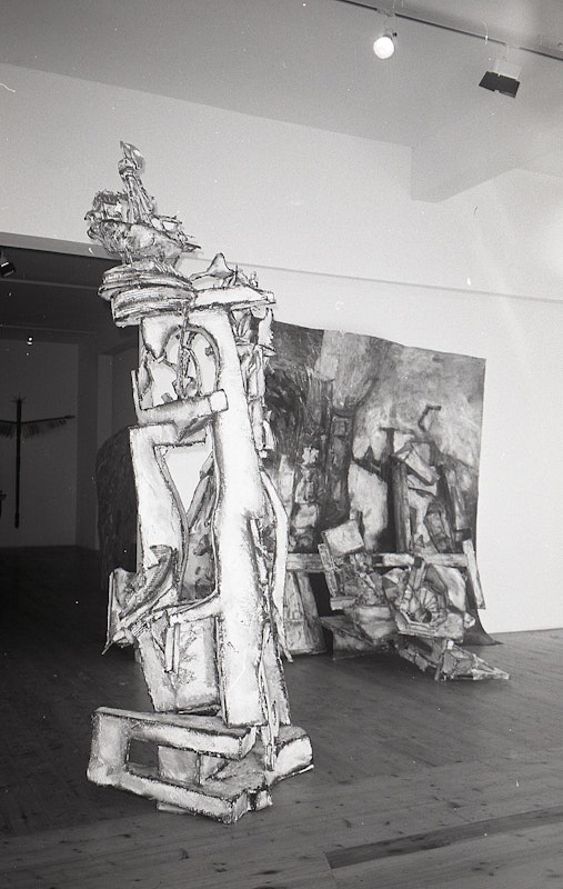 Installation view of Gilding the Lily, curated by Louise Neri, featuring works by Luanne Noble, Philip Faulks, Guiseppe Romeo, Loretta Quinn, Richard Stringer and Tim Jones. Presented at 200 Gertrude Street, 1986. Photo: Courtesy of the Gertrude archive.