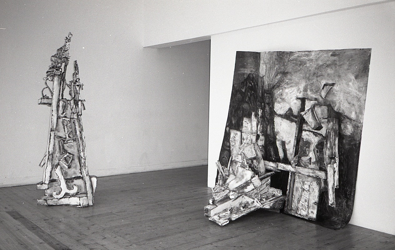 Installation view of Gilding the Lily, curated by Louise Neri, featuring works by Luanne Noble, Philip Faulks, Guiseppe Romeo, Loretta Quinn, Richard Stringer and Tim Jones. Presented at 200 Gertrude Street, 1986. Photo: Courtesy of the Gertrude archive.