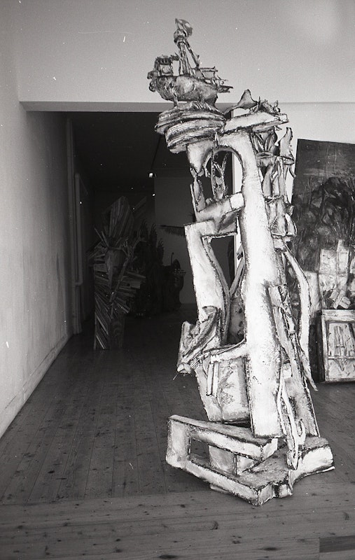 Installation view of Gilding the Lily, curated by Louise Neri, featuring works by Luanne Noble, Philip Faulks, Guiseppe Romeo, Loretta Quinn, Richard Stringer and Tim Jones. Presented at 200 Gertrude Street, 1986. Photo: Courtesy of the Gertrude archive.