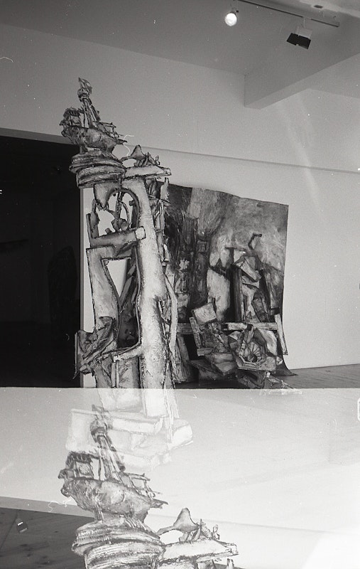 Installation view of Gilding the Lily, curated by Louise Neri, featuring works by Luanne Noble, Philip Faulks, Guiseppe Romeo, Loretta Quinn, Richard Stringer and Tim Jones. Presented at 200 Gertrude Street, 1986. Photo: Courtesy of the Gertrude archive.