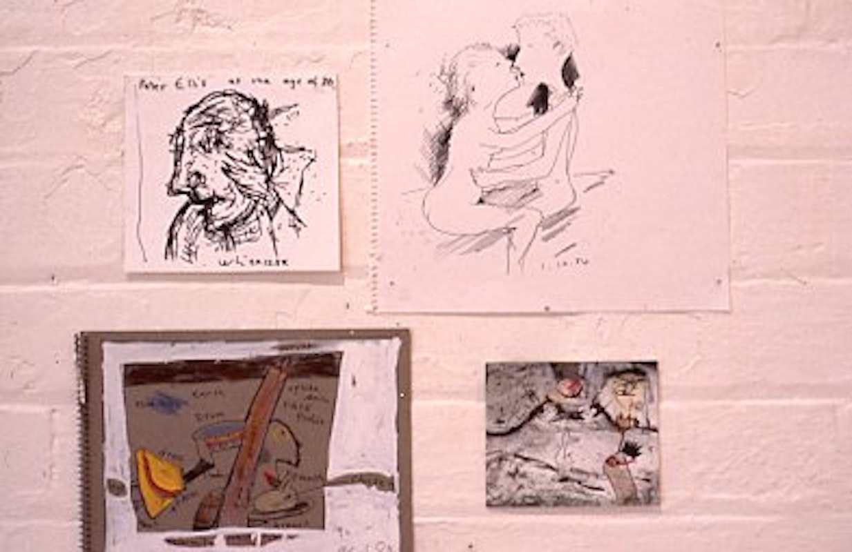 Peter Ellis, four works on paper, presented as part of 'Slouching Towards Bethlehem', 200 Gertrude Street, 1986. Photo: Courtesy of the Gertrude archive.