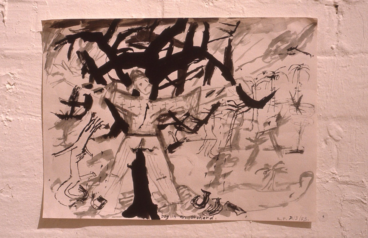 Installation view of Rosslynd Piggott, 'Paintings and Drawings', presented at 200 Gertrude Street, Fitzroy, 1987. Photo:: courtesy of the Gertrude Archive.