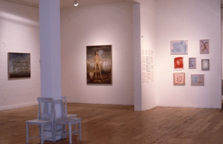 Installation view of Rosslynd Piggott, 'Paintings and Drawings', presented at 200 Gertrude Street, Fitzroy, 1987. Photo:: courtesy of the Gertrude Archive.