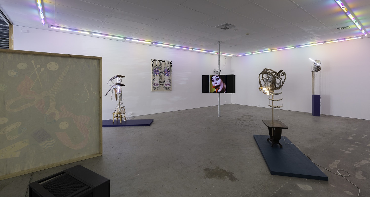 Installation view of Sarah Contos, In The Belly of Mary Shelley, presented at Gertrude Contemporary, 2023. Courtesy of the artist, Roslyn Oxley9 Gallery, Eora Sydney and STATION, Naarm Melbourne. Photo: Christian Capurro