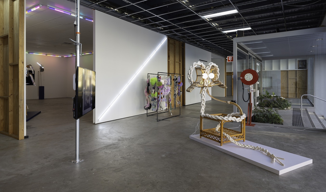 Installation view of Sarah Contos, In The Belly of Mary Shelley, presented at Gertrude Contemporary, 2023. Courtesy of the artist, Roslyn Oxley9 Gallery, Eora Sydney and STATION, Naarm Melbourne. Photo: Christian Capurro