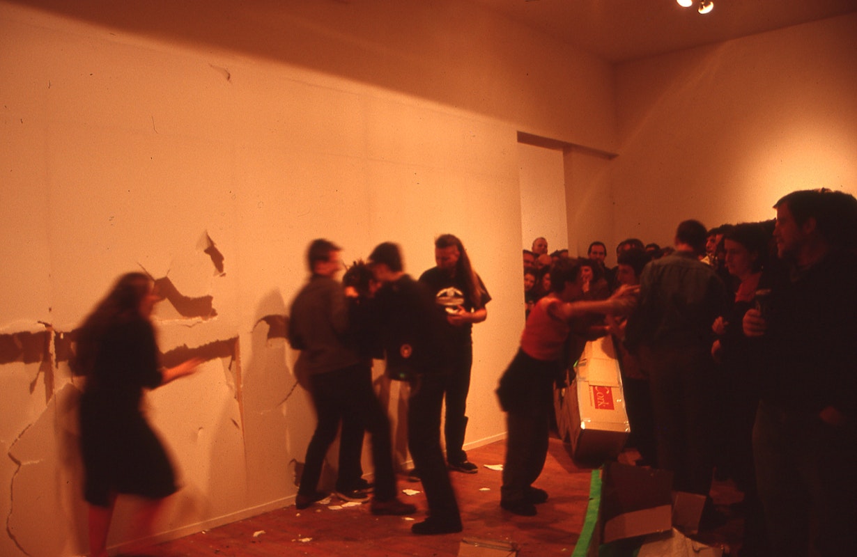 Audiences attend DAMP, Punchline, presented at 200 Gertrude Street, 1999. Courtesy of the Gertrude archive.