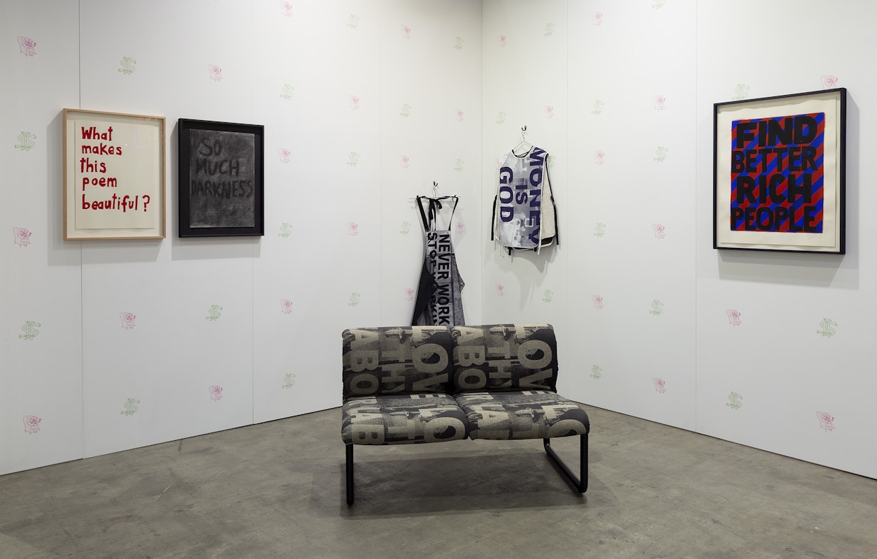 Installation view of Asset Class, presented as part of Melbourne Art Fair 2022 project rooms, featuring work by Elizabeth Newman, Kay Abude and Nat Thomas. Photo: Christian Capurro