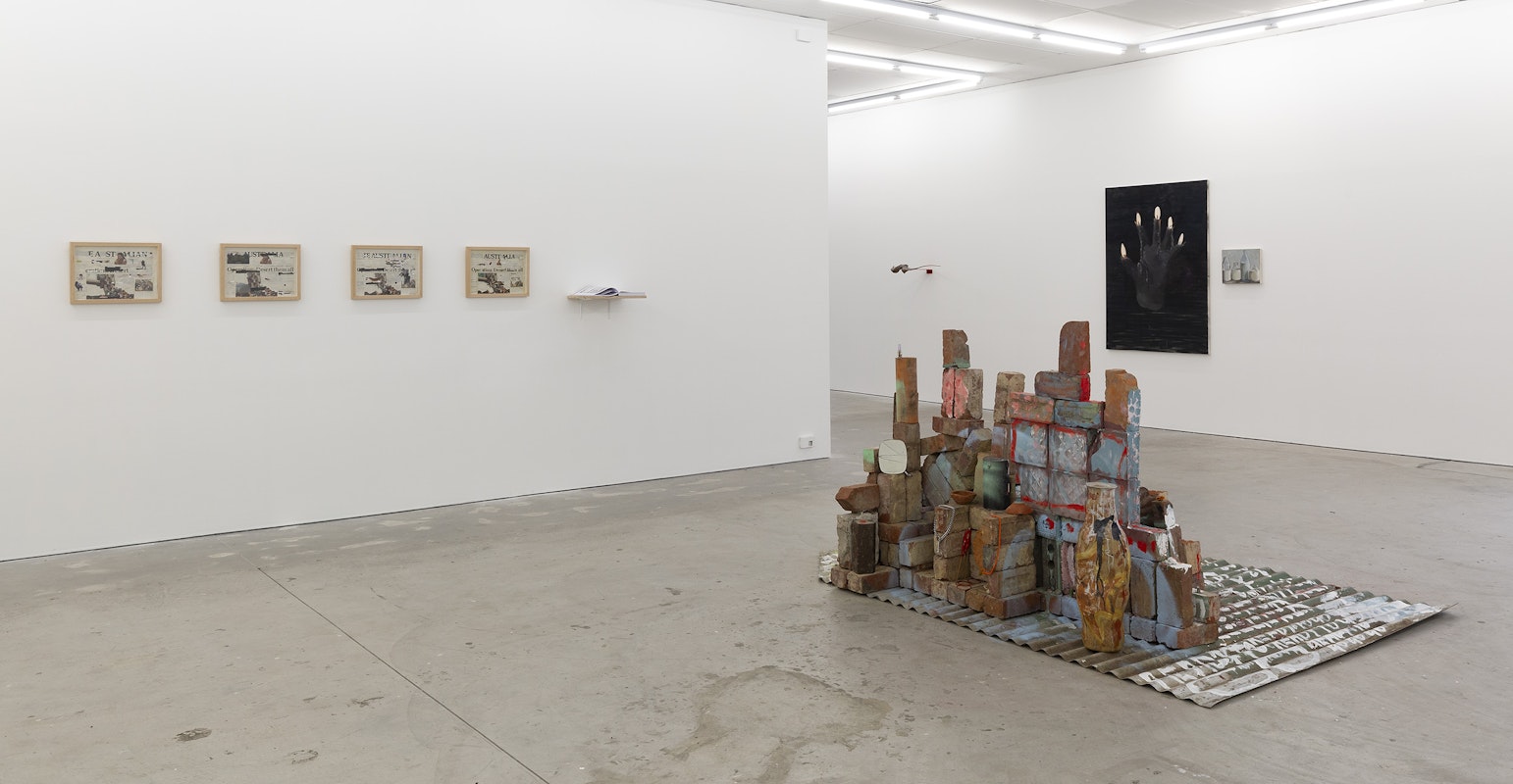 Installation view of Gertrude Studios 2023, featuring work by Elyas Alavi, Georgia Morgan, Gian Manik and Francis Carmody. Photo: Christian Capurro