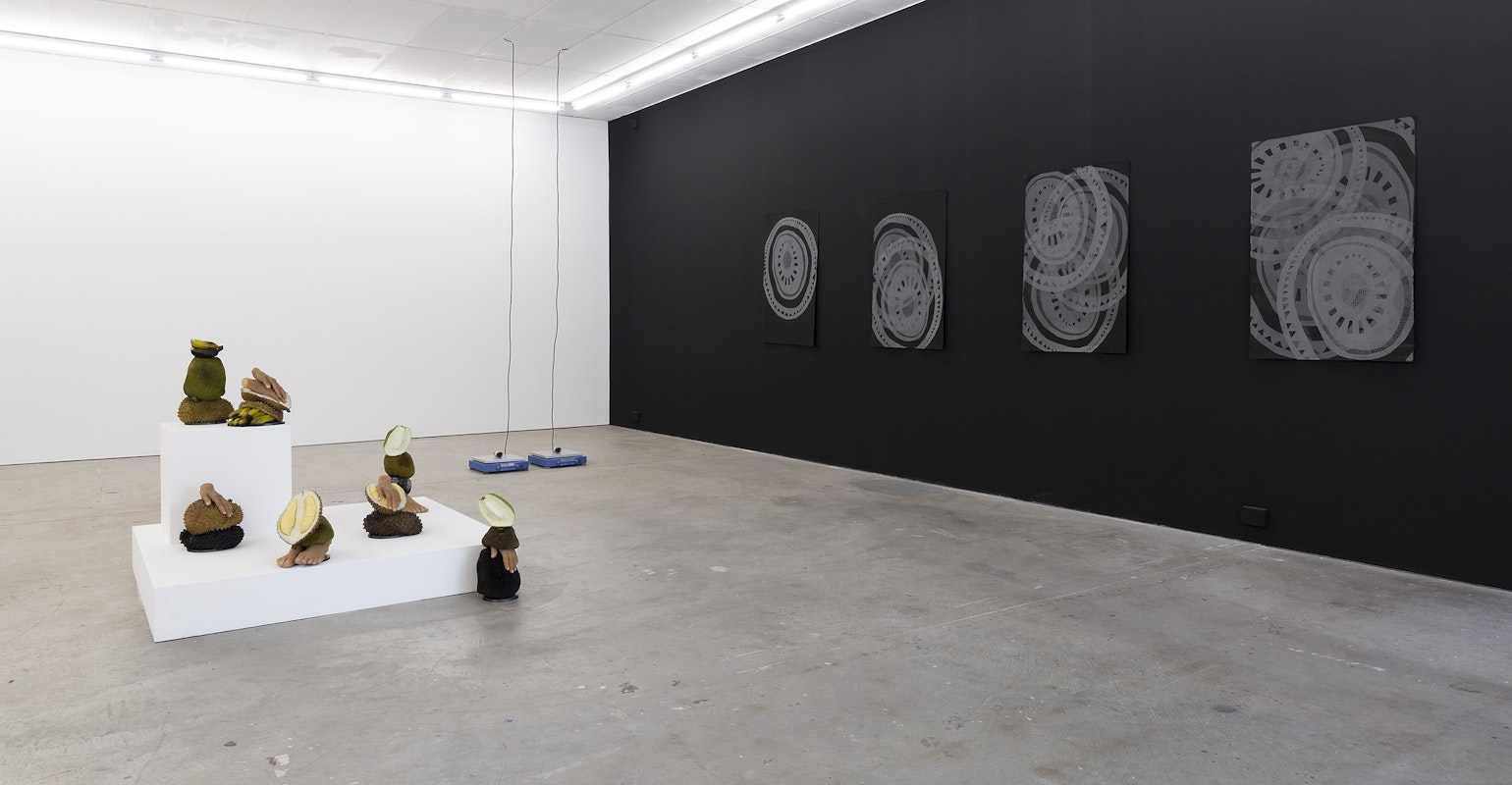 Installation view of Gertrude Studios 2023, featuring works by Nathan Beard, Dane Mitchell and Lisa Waup. Photo: Christian Capurro