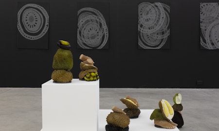 Installation view of Gertrude Studios 2023, featuring works by Nathan Beard and Lisa Waup. Photo: Christian Capurro