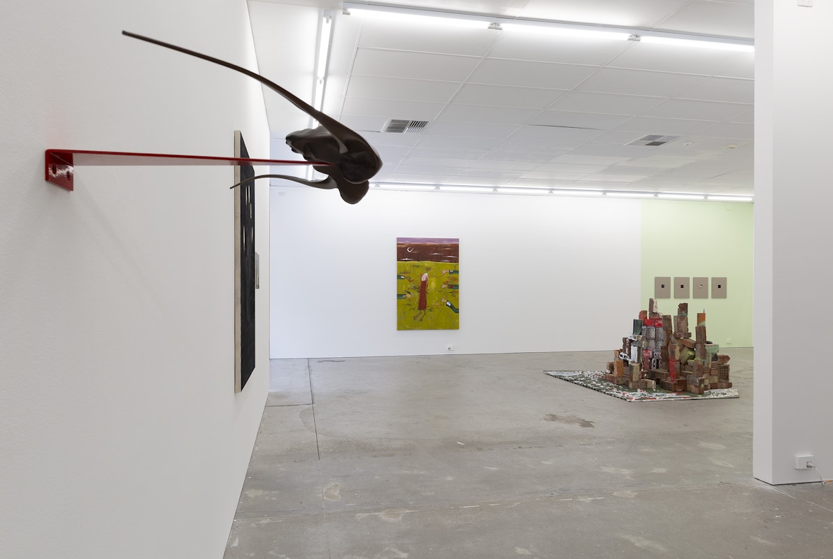 Installation view of Gertrude Studios 2023, featuring works by Francis Carmody, Gian Manik, Mia Boe, Georgia Morgan and Ruth Höflich. Photo: Christian Capurro