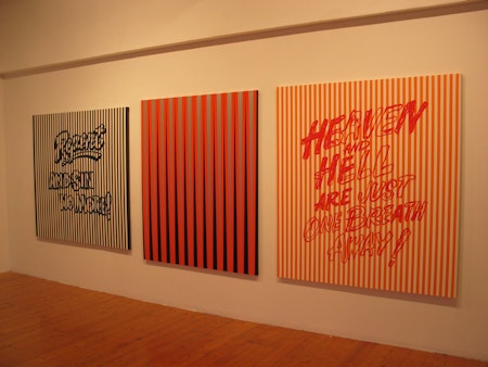 Installation view of Janet Burchill 'Repent and Sin No More', at 200 Gertrude Street, 2005.