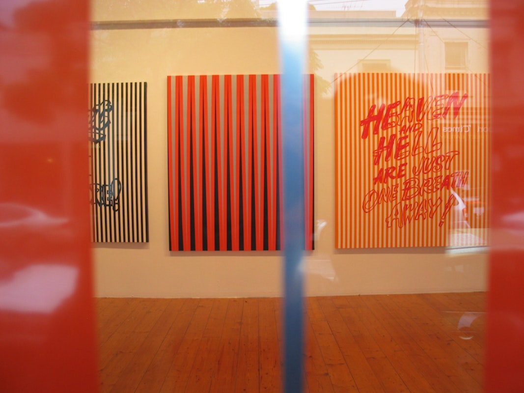 Installation view of Janet Burchill 'Repent and Sin No More', at 200 Gertrude Street, 2005.