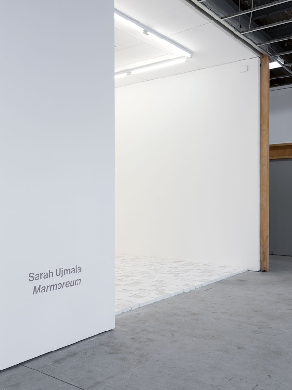 Installation view of Sarah Ujmaia, Marmoreum, presented at Gertrude Contemporary, 2023. Photo: Christian Capurro