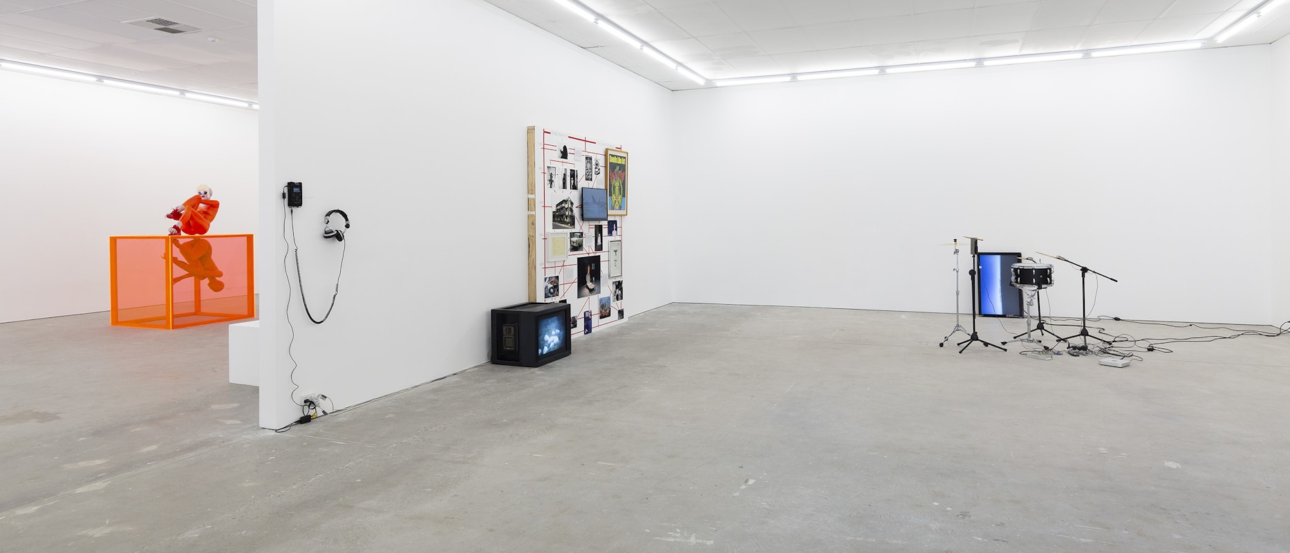 Installation view of Stupid As, curated by Alex Gawronski, featuring work by Justene Williams, Del Lumanta, The Estate of Quinto Sesto and Sean Kerr, presented at Gertrude Contemporary 2024. Photo: Christian Capurro