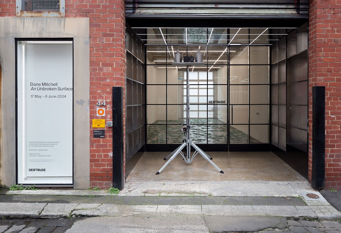 Installation view of An Unbroken Surface by Dane Mitchell, presented at Gertrude Glasshouse, 2024. Photo: Christian Capurro