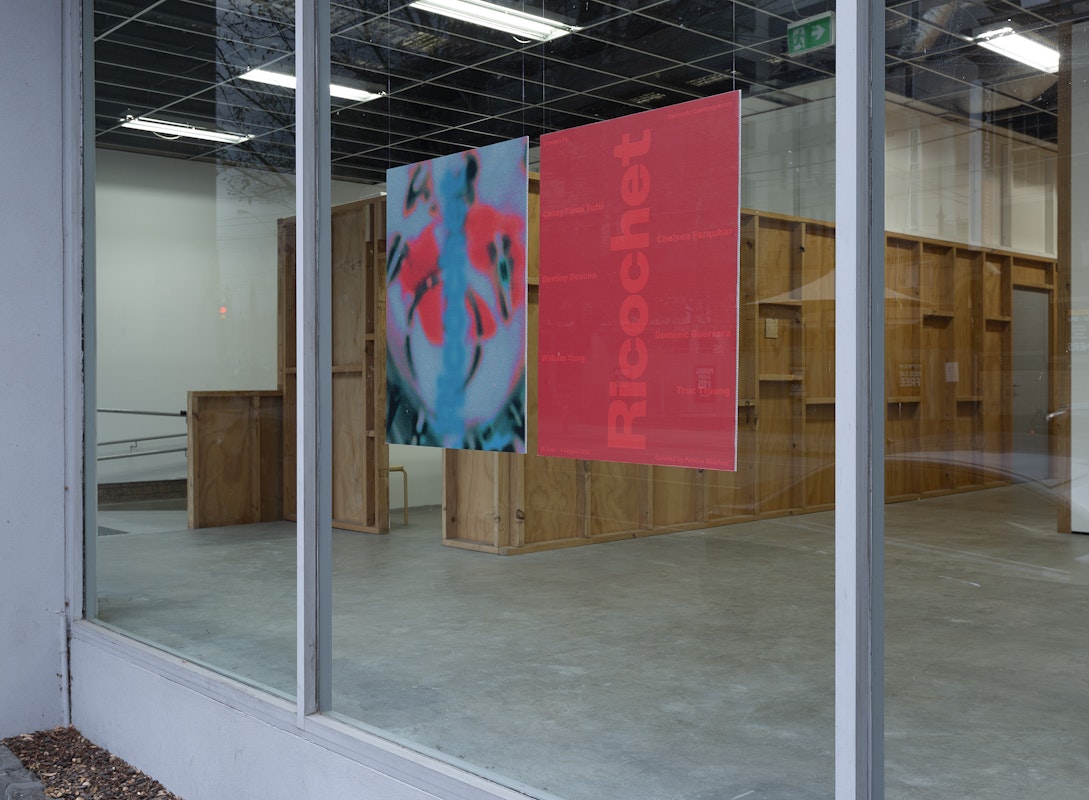 Installation view of Octopus 24: Ricochet curated by Patrice Sharkey, featuring design by Tyrone Ormsby, presented at Gertrude Contemporary, 2024. Photo: Christian Capurro.