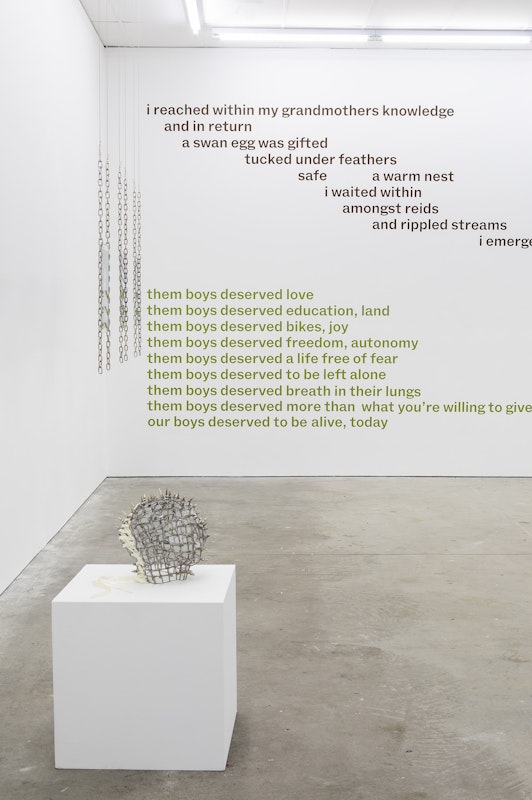 Installation detail of Octopus 24: Ricochet curated by Patrice Sharkey, featuring work by Dominic Guerrero and Chelsea Farquhar, presented at Gertrude Contemporary, 2024. Photo: Christian Capurro.