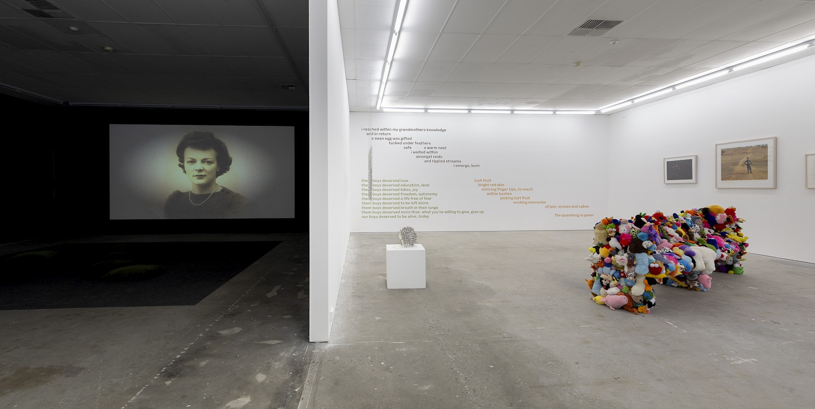 Installation detail of Octopus 24: Ricochet curated by Patrice Sharkey, featuring work by Cosy Fanni Tutti, Chelsea Farquhar, Dominic Guerrero, True Truong and William Yang, presented at Gertrude Contemporary, 2024. Photo: Christian Capurro.