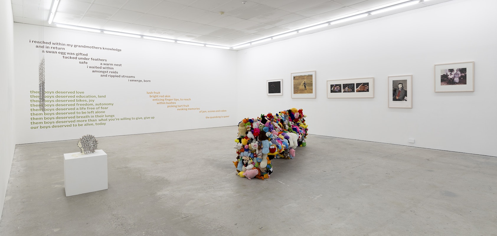 Installation detail of Octopus 24: Ricochet curated by Patrice Sharkey, featuring work by Truc Truong, Dominic Guerrera and Chelsea Farquhar, presented at Gertrude Contemporary, 2024. Photo: Christian Capurro.