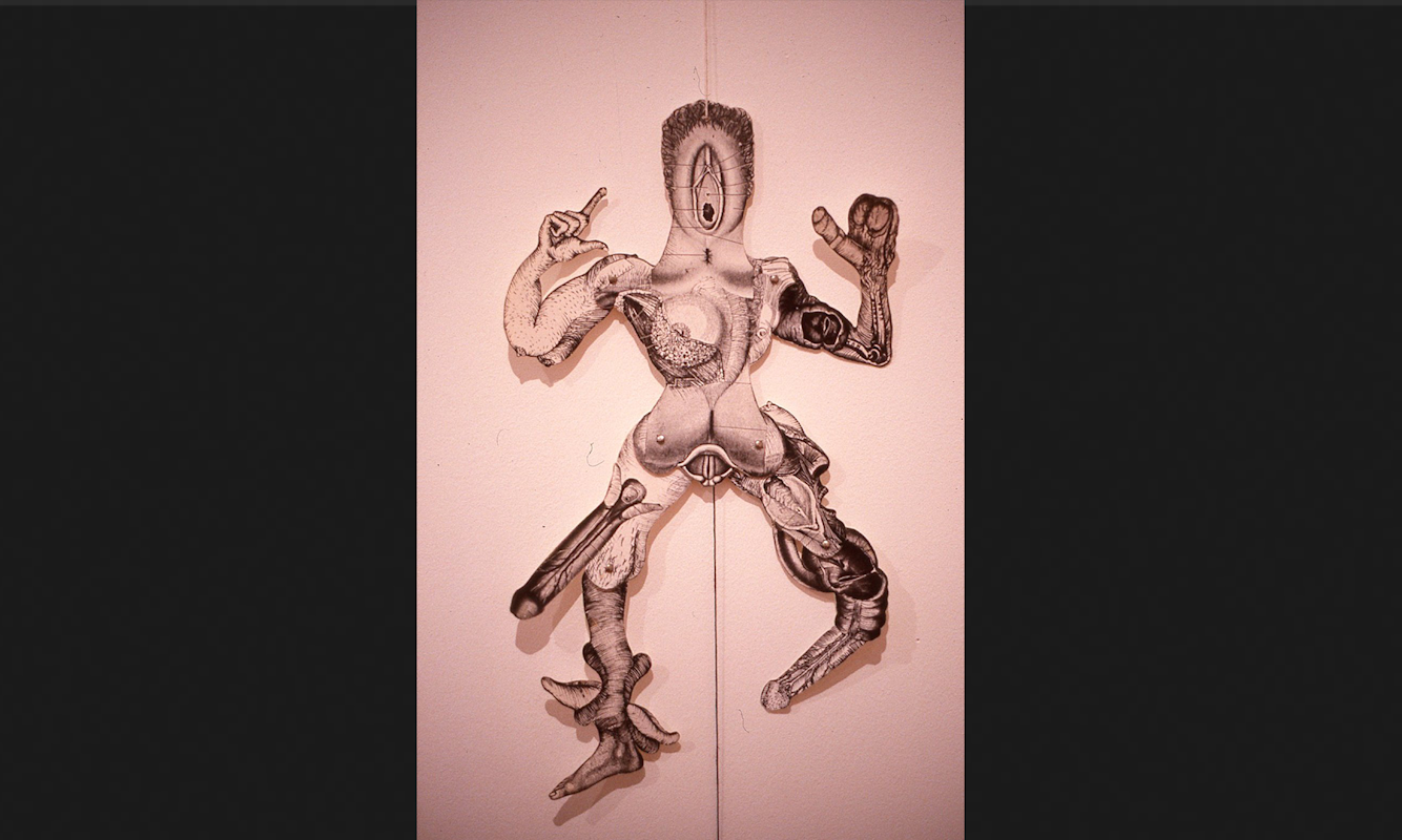 Installation view of The Gothic: Perversity and its Pleasure, curated by Robyn McKenzie, featuring work by Fiona Hall, presented at 200 Gertrude Street, 1987. Courtesy of the Gertrude Archive.
