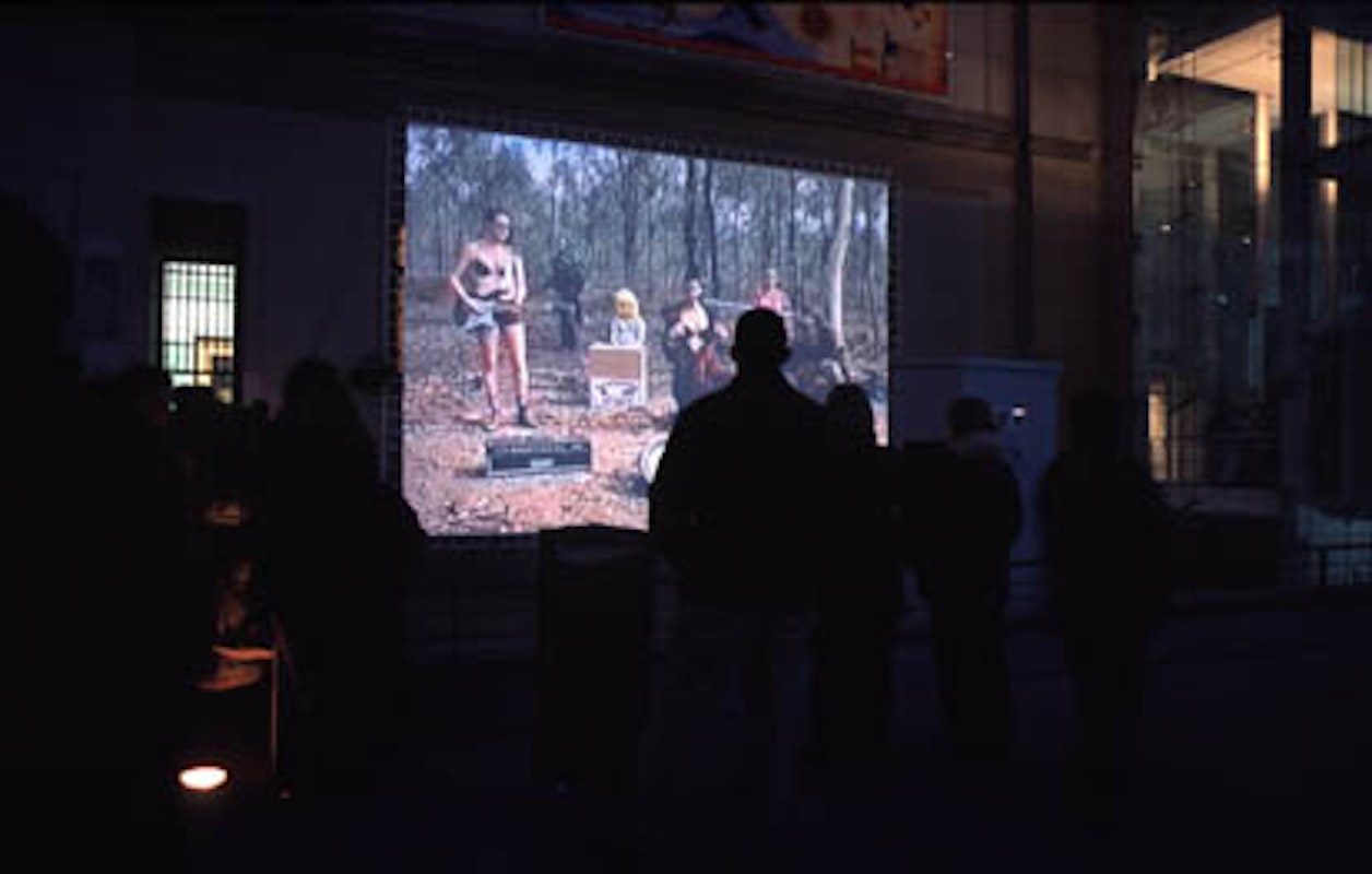 Audiences attending screen life: videos from australia, first presented at the Reina Sofia Museum, Madrid, 2002-2003. Featuring work by A Constructed World. Supported by the Australia Council, the South Australian Government and Arts SA and Arts Victoria. Photo courtesy of the Gertrude Archive.