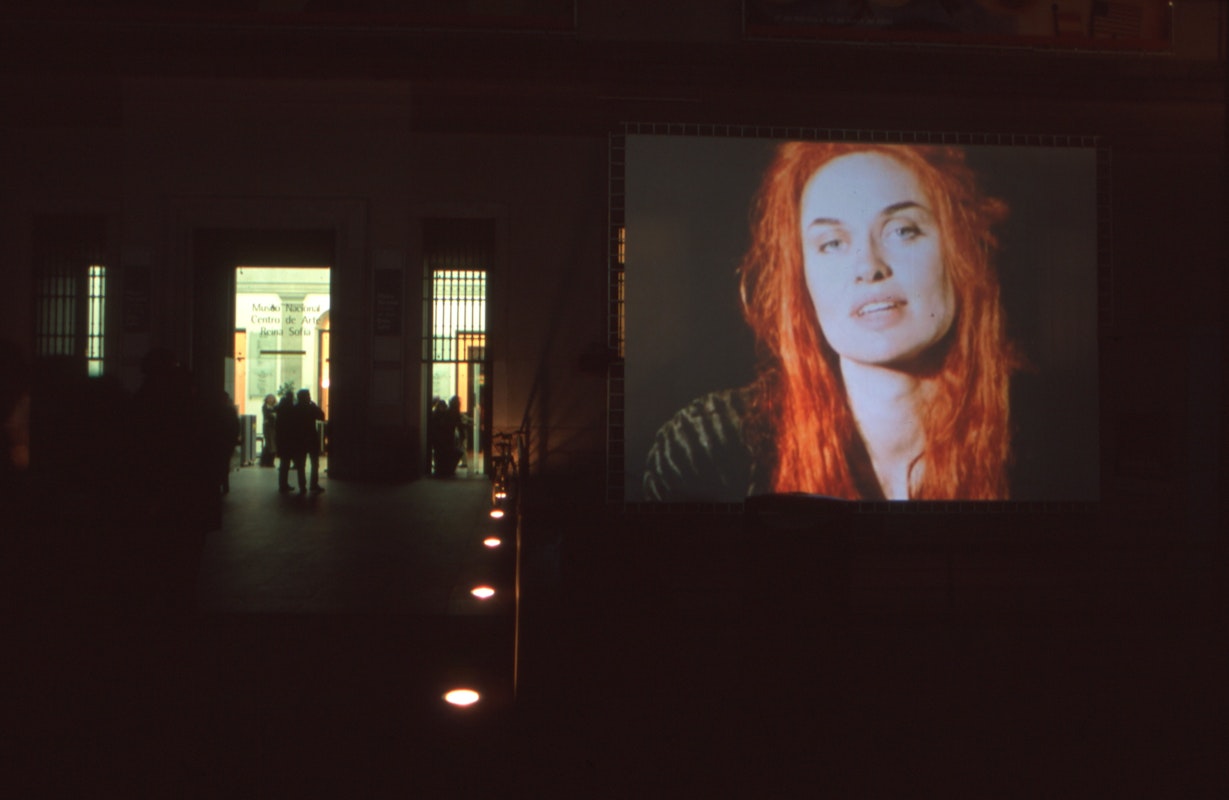 Audiences attending screen life: videos from australia, first presented at the Reina Sofia Museum, Madrid, 2002-2003. Featuring work by Lyndal Jones. Supported by the Australia Council, the South Australian Government and Arts SA and Arts Victoria. Photo courtesy of the Gertrude Archive.