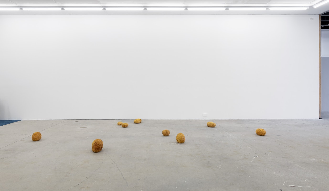 Erin Hallyburton, Oilstones, 2024, installation view, And This Time the Well Is Alive, Gertrude Contemporary, Naarm Melbourne, 2024, instant batter mix, water, vegetable oil, image courtesy and © the artist, photograph: Christian Capurro