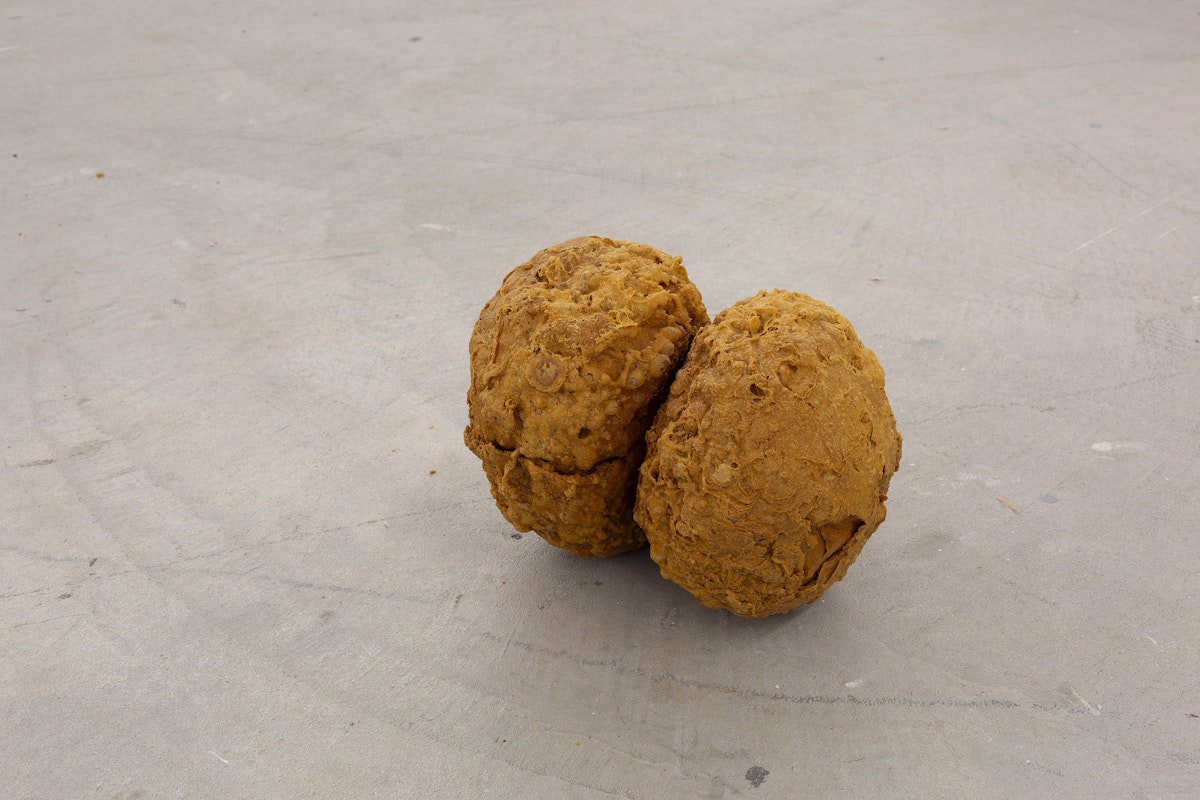 Erin Hallyburton, Oilstones (detail), 2024, installation view, And This Time the Well Is Alive, Gertrude Contemporary, Naarm Melbourne, 2024, instant batter mix, water, vegetable oil, image courtesy and © the artist, photograph: Christian Capurro