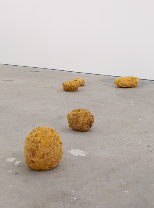 Erin Hallyburton, Oilstones (detail), 2024, installation view, And This Time the Well Is Alive, Gertrude Contemporary, Naarm Melbourne, 2024, instant batter mix, water, vegetable oil, image courtesy and © the artist, photograph: Christian Capurro