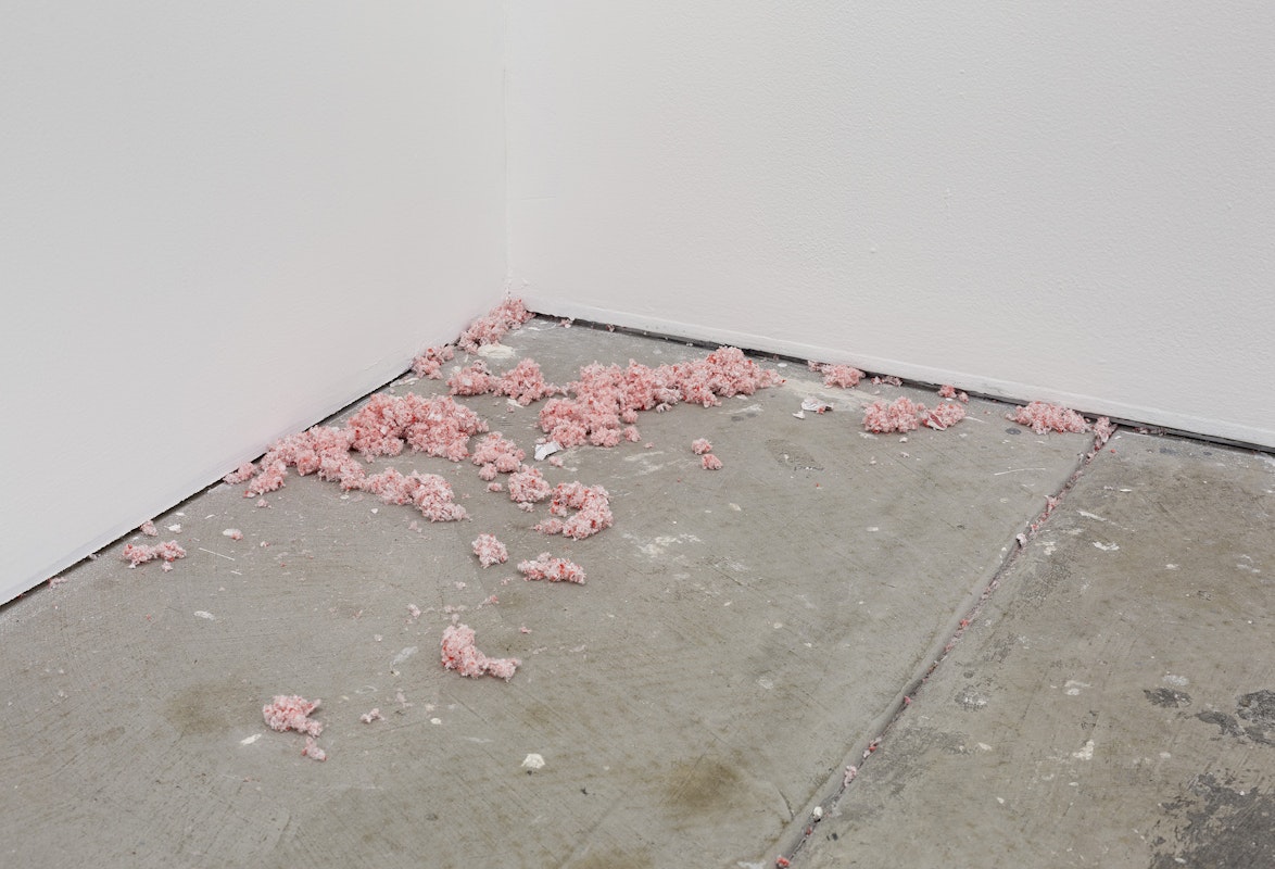 Iris Touliatou, untitled (sweet and low) (for love or money), 2024, installation view, And This Time the Well Is Alive, Gertrude Contemporary, Naarm Melbourne, 2024, ground stationery, image courtesy the artist and Sylvia Kouvali, Piraeus and London © the artist, photograph: Christian Capurro