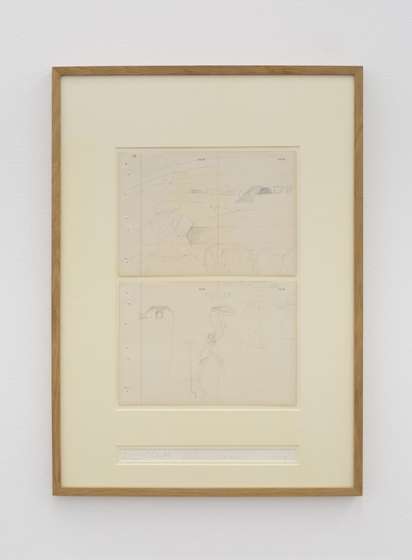 Joseph Beuys, Akkumulatoren Doppelblatt, 1959, installation view, And This Time the Well Is Alive, Gertrude Contemporary, Naarm Melbourne, 2024, drawing, framed, Arndt Collection, Athens, Berlin and Melbourne, image courtesy and © Joseph Beuys Estate, photograph: Christian Capurro